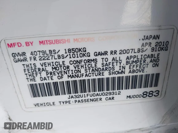 ✅ 2010 Mitsubishi Lancer DE • VIN: JA32U1FU0AU029312 • Lot: 43945309. Wystawiony na IAAI z przebiegiem 218 846 mil. Bezpłatny archiwum sprzedaży aukcyjnych z USA i szczegółowy raport historii pojazdu na DreamBid. Zdjęcie 9.