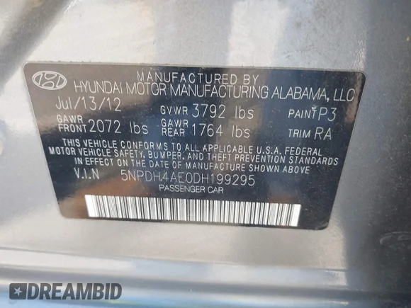 ✅ 2013 Hyundai Elantra GLS • VIN: 5NPDH4AE0DH199295 • Lot: 44998977. Listed on IAAI with 120,021 mi. Free auction sales archive from the USA and detailed vehicle history report at DreamBid. Image 9.