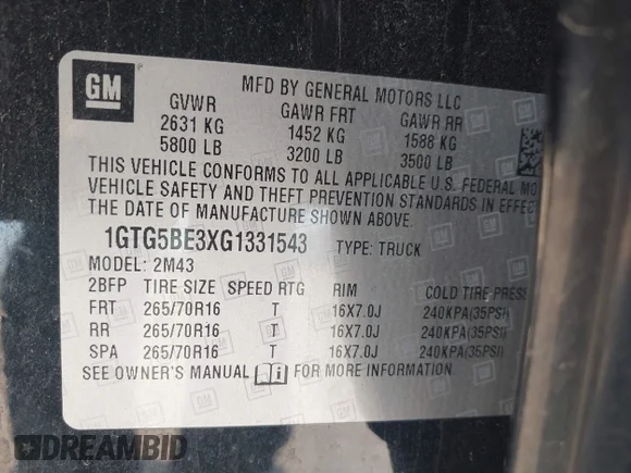 ✅ 2016 GMC Canyon 2WD • VIN: 1GTG5BE3XG1331543 • Lot: 42929064. Wystawiony na IAAI z przebiegiem 143 181 mil. Bezpłatny archiwum sprzedaży aukcyjnych z USA i szczegółowy raport historii pojazdu na DreamBid. Zdjęcie 9.