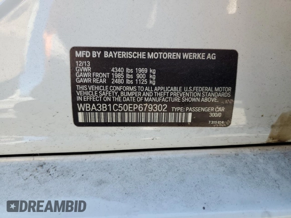 ✅ 2014 BMW 3 Series 320i • VIN: WBA3B1C50EP679302 • Lot: 66226235. Wystawiony na Copart z przebiegiem Nie podano. Bezpłatny archiwum sprzedaży aukcyjnych z USA i szczegółowy raport historii pojazdu na DreamBid. Zdjęcie 12.