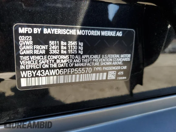✅ 2023 BMW i4 eDrive35 • VIN: WBY43AW06PFP55570 • Лот: 80784605. Опубликован ранее на Copart с пробегом 16 878 миль. Бесплатный доступ к архиву аукционных продаж из США и подробный отчёт об истории автомобиля на DreamBid. Изображение 13.