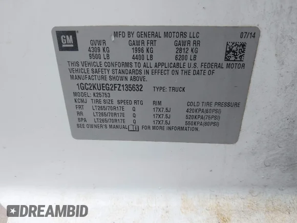 ✅ 2015 Chevrolet Silverado 2500HD Work Truck • VIN: 1GC2KUEG2FZ135632 • Lot: 44595362. Listed on IAAI with 281,471 mi. Free auction sales archive from the USA and detailed vehicle history report at DreamBid. Image 9.
