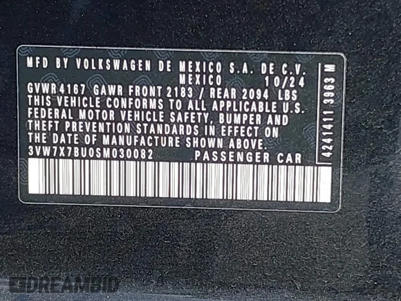 ✅ 2025 Volkswagen Jetta SE • VIN: 3VW7X7BU0SM030082 • Lot: 44194804. Wystawiony na IAAI z przebiegiem 20 209 mil. Bezpłatny archiwum sprzedaży aukcyjnych z USA i szczegółowy raport historii pojazdu na DreamBid. Zdjęcie 9.