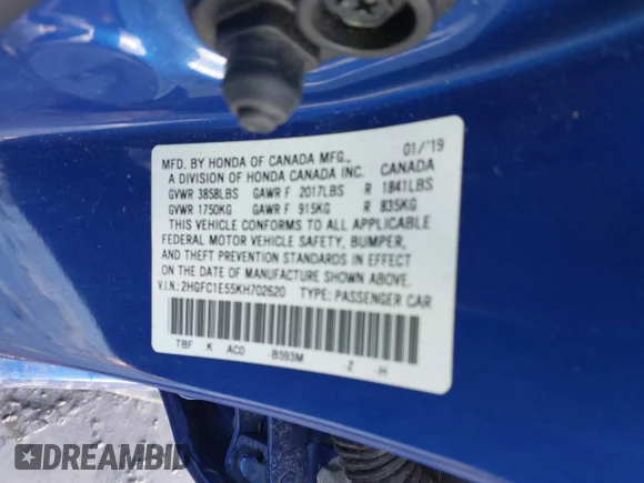 ✅ 2019 Honda Civic Si • VIN: 2HGFC1E55KH702620 • Lot: 41649876. Wystawiony na IAAI z przebiegiem 105 367 mil. Bezpłatny archiwum sprzedaży aukcyjnych z USA i szczegółowy raport historii pojazdu na DreamBid. Zdjęcie 9.
