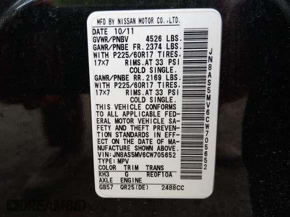 ✅ 2012 Nissan Rogue S • VIN: JN8AS5MV6CW705652 • Lot: 44991208. Wystawiony na IAAI z przebiegiem 172 361 mil. Bezpłatny archiwum sprzedaży aukcyjnych z USA i szczegółowy raport historii pojazdu na DreamBid. Zdjęcie 9.