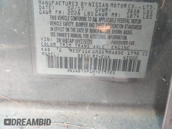 ✅ 2017 Nissan Sentra S • VIN: 3N1AB7AP1HY279725 • Lot: 44141747. Wystawiony na IAAI z przebiegiem 134 639 mil. Bezpłatny archiwum sprzedaży aukcyjnych z USA i szczegółowy raport historii pojazdu na DreamBid. Zdjęcie 9.