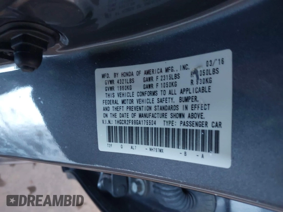 ✅ 2016 Honda Accord EX-L • VIN: 1HGCR2F99GA175504 • Lot: 43858281. Wystawiony na IAAI z przebiegiem 55 147 mil. Bezpłatny archiwum sprzedaży aukcyjnych z USA i szczegółowy raport historii pojazdu na DreamBid. Zdjęcie 9.