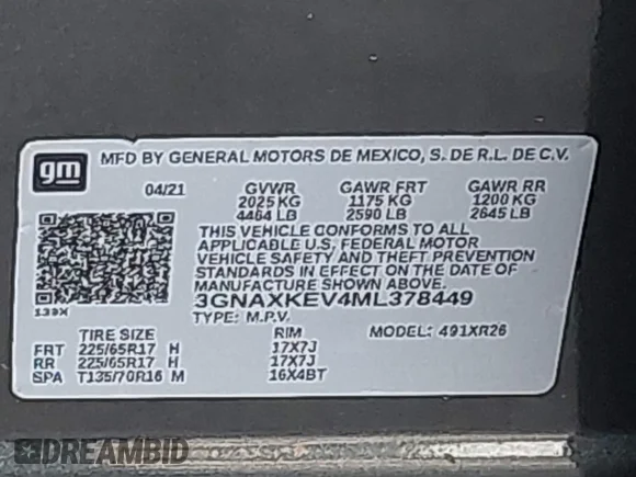 ✅ 2021 Chevrolet Equinox LT • VIN: 3GNAXKEV4ML378449 • Lot: 44524156. Wystawiony na IAAI z przebiegiem 35 102 mil. Bezpłatny archiwum sprzedaży aukcyjnych z USA i szczegółowy raport historii pojazdu na DreamBid. Zdjęcie 9.