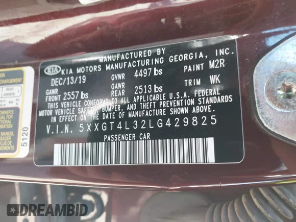 ✅ 2020 Kia Optima LX • VIN: 5XXGT4L32LG429825 • Лот: 43577852. Опубликован ранее на IAAI с пробегом 135 465 миль. Бесплатный доступ к архиву аукционных продаж из США и подробный отчёт об истории автомобиля на DreamBid. Изображение 9.
