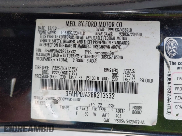 ✅ 2011 Ford Fusion SEL • VIN: 3FAHP0JA2BR213532 • Lot: 44304045. Wystawiony na IAAI z przebiegiem 266 102 mil. Bezpłatny archiwum sprzedaży aukcyjnych z USA i szczegółowy raport historii pojazdu na DreamBid. Zdjęcie 9.