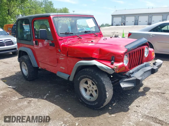✅ 2000 Jeep Wrangler Sport • VIN: 1J4FA49S4YP750873 • Lot: 45233496. Listed on IAAI with 237,814 mi. Free auction sales archive from the USA and detailed vehicle history report at DreamBid. Image 1.