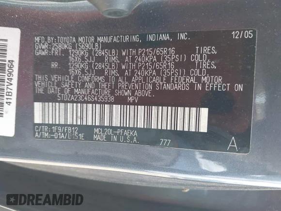 ✅ 2006 Toyota Sienna LE • VIN: 5TDZA23C46S435938 • Lot: 45502268. Listed on IAAI with 93,742 mi. Free auction sales archive from the USA and detailed vehicle history report at DreamBid. Image 9.