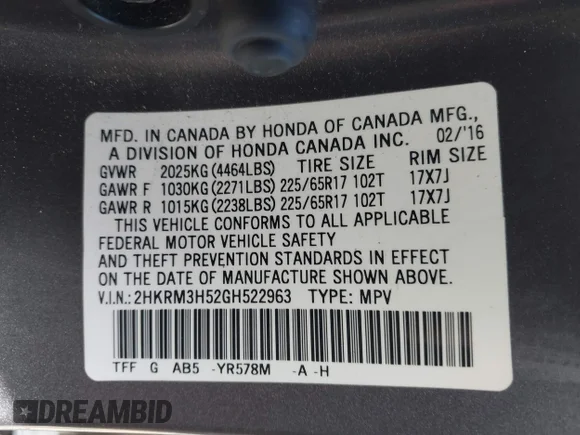✅ 2016 Honda CR-V EX • VIN: 2HKRM3H52GH522963 • Лот: 44550057. Опубликован ранее на IAAI с пробегом 150 070 миль. Бесплатный доступ к архиву аукционных продаж из США и подробный отчёт об истории автомобиля на DreamBid. Изображение 9.