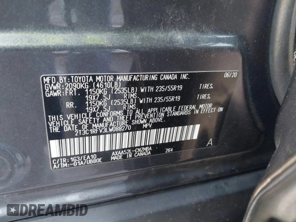 ✅ 2020 Toyota RAV4 XLE Premium • VIN: 2T3C1RFV3LW088270 • Lot: 44507051. Wystawiony na IAAI z przebiegiem 25 067 mil. Bezpłatny archiwum sprzedaży aukcyjnych z USA i szczegółowy raport historii pojazdu na DreamBid. Zdjęcie 9.