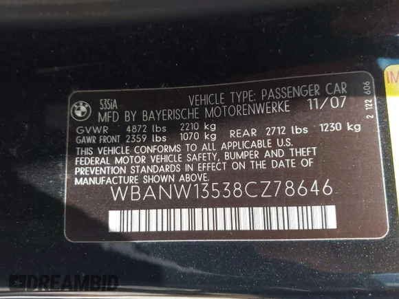 ✅ 2008 BMW 5 Series 535i • VIN: WBANW13538CZ78646 • Лот: 45442844. Опубликован ранее на IAAI с пробегом 204 825 миль. Бесплатный доступ к архиву аукционных продаж из США и подробный отчёт об истории автомобиля на DreamBid. Изображение 9.