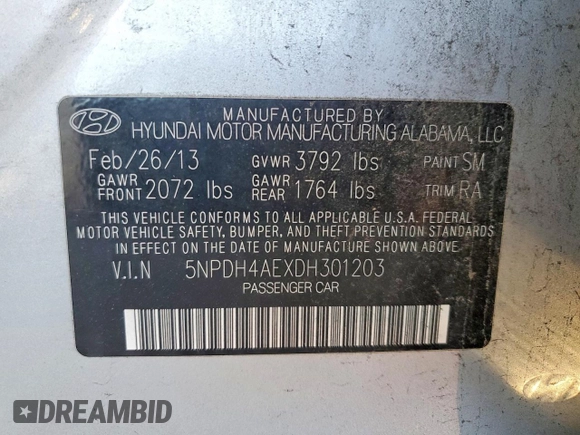 ✅ 2013 Hyundai Elantra GLS • VIN: 5NPDH4AEXDH301203 • Lot: 74495615. Wystawiony na Copart z przebiegiem 132 717 mil. Bezpłatny archiwum sprzedaży aukcyjnych z USA i szczegółowy raport historii pojazdu na DreamBid. Zdjęcie 12.