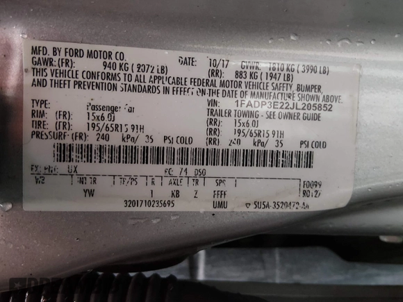 ✅ 2018 Ford Focus S • VIN: 1FADP3E22JL205852 • Lot: 44665122. Wystawiony na IAAI z przebiegiem 115 040 mil. Bezpłatny archiwum sprzedaży aukcyjnych z USA i szczegółowy raport historii pojazdu na DreamBid. Zdjęcie 9.